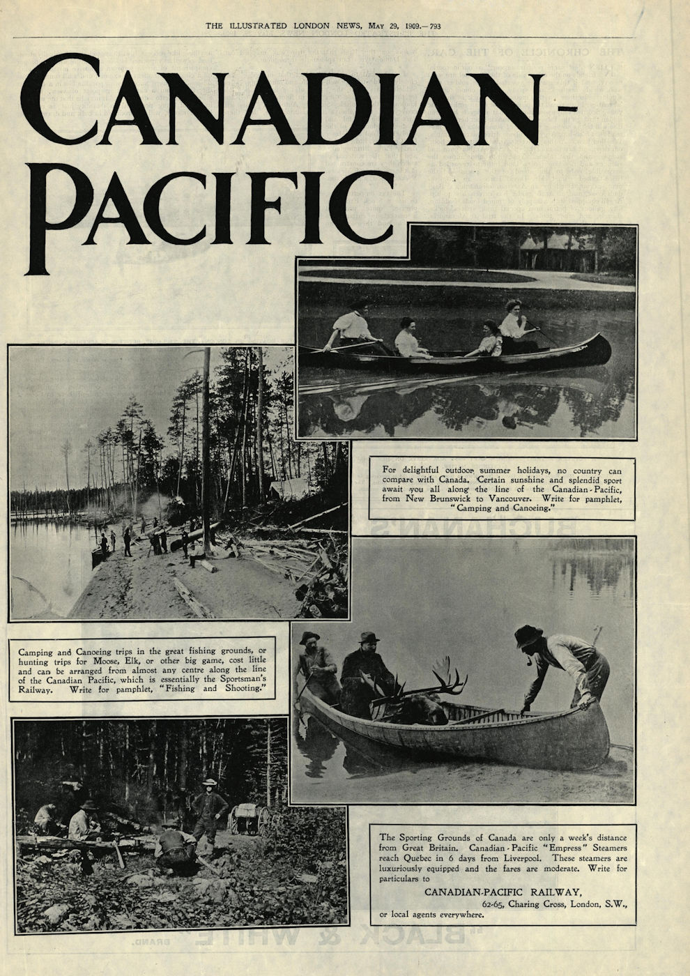 Canadian Pacific advert. For delightful outdoor summer holidays… Canada 1909