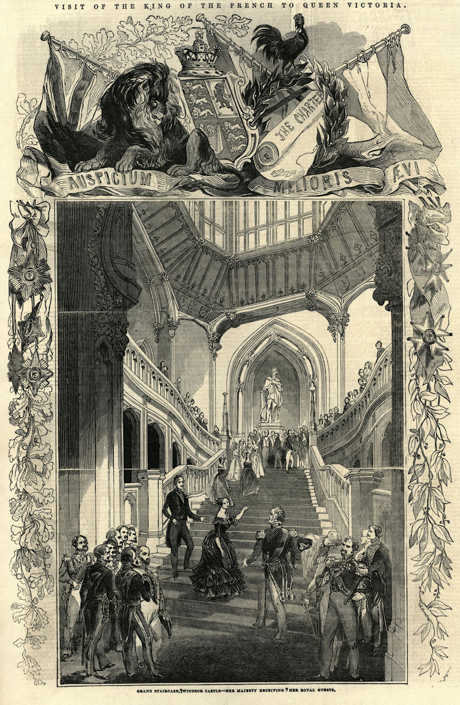 Associate Product King of France visit to Queen Victoria. Grand staircase, Windsor Castle 1844