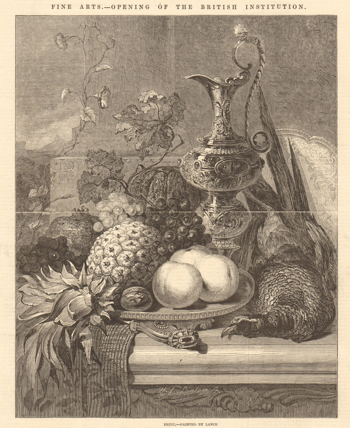 Associate Product "Fruit", painted by Lance. Fine Arts. Pineapple. Jug 1846 ILN full page print