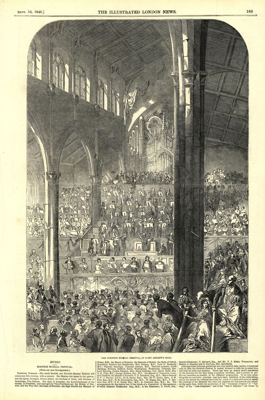 The Norwich musical festival, in Saint Andrew's Hall. Norfolk 1848 ILN print