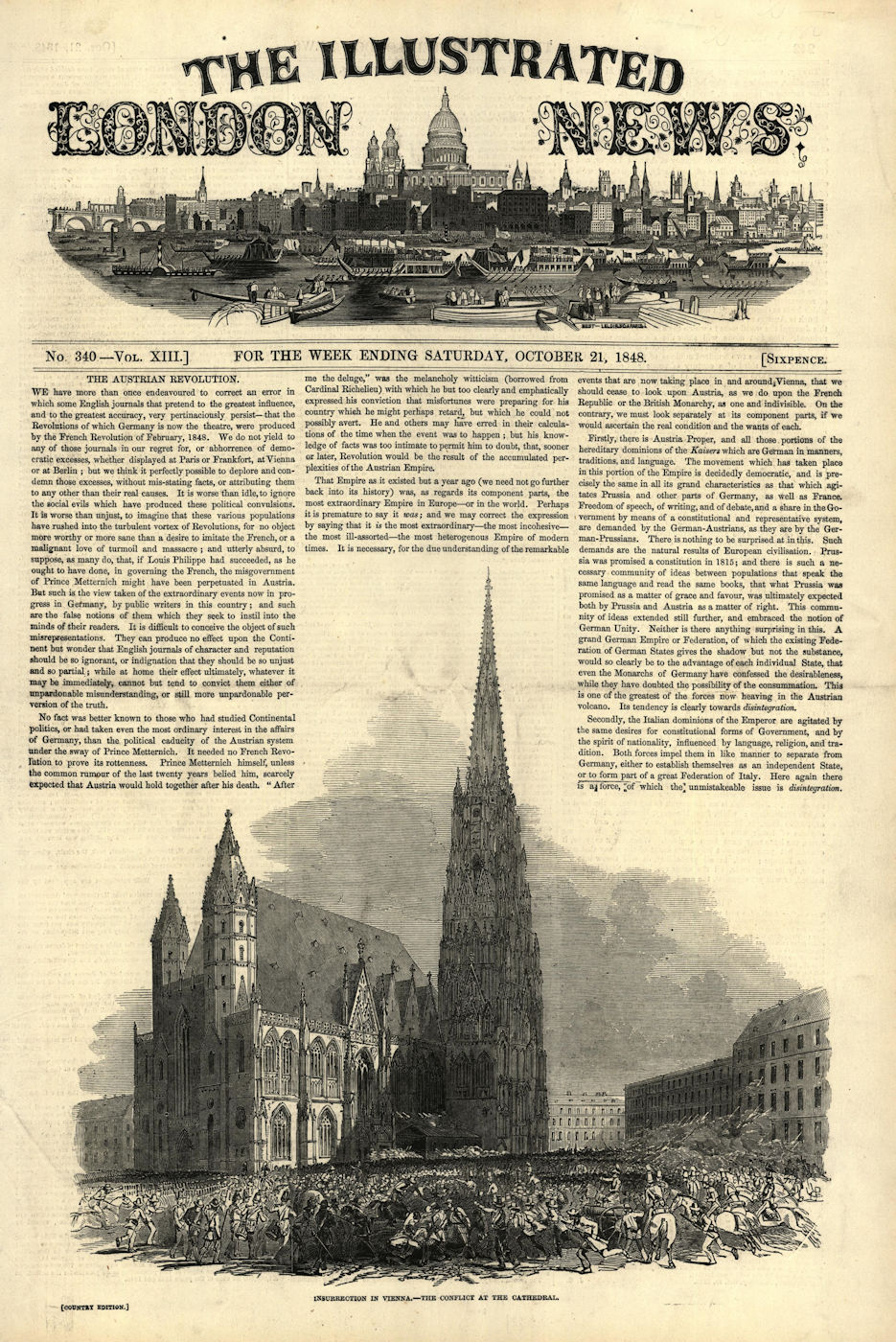 Vienna Uprising - The conflict at St Stephen's Cathedral. Austria. Churches 1848