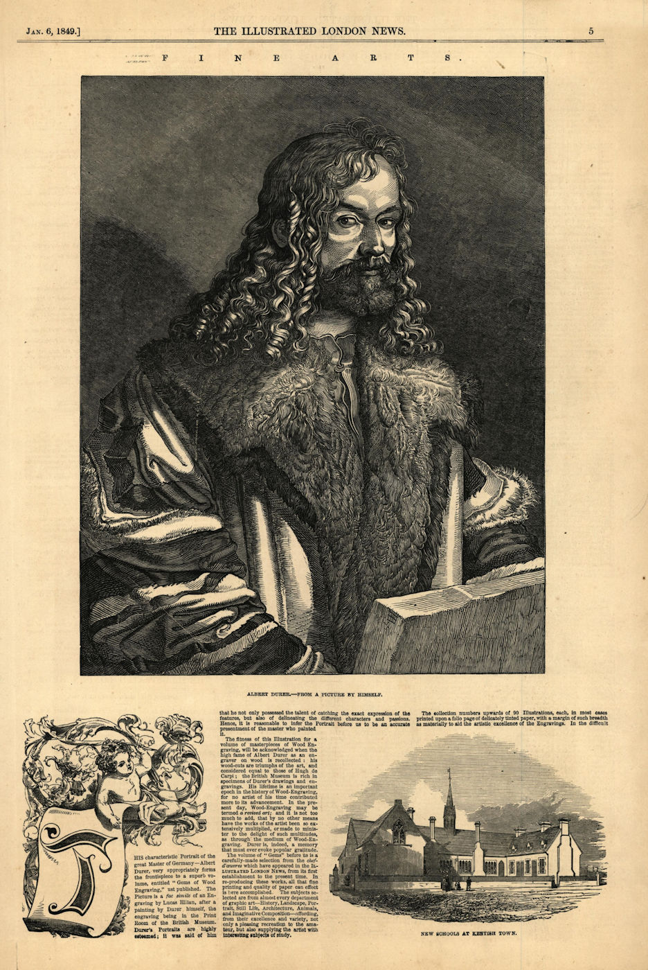 Associate Product Albert Durer self portrait. New schools at Kentish Town. London. Education 1849