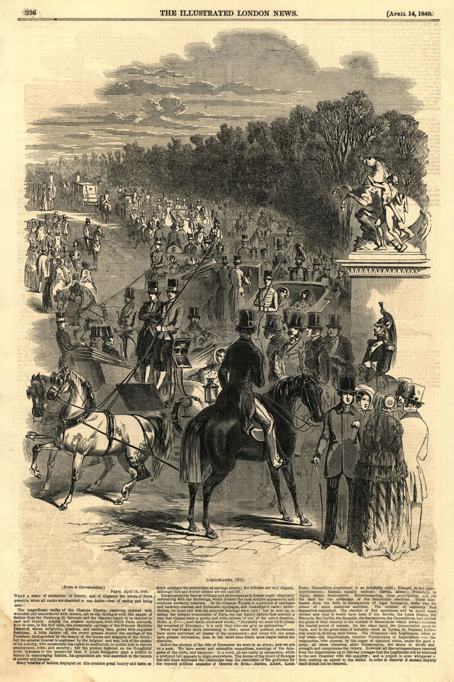 Associate Product Longchamps. Paris. Racing 1849 antique ILN full page print 1849 ILN full page
