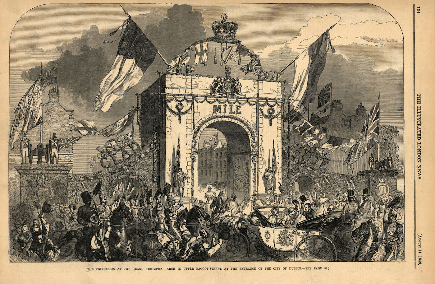 Associate Product Procession at the triumphal arch, Upper Baggot Street, Dublin. Ireland 1849