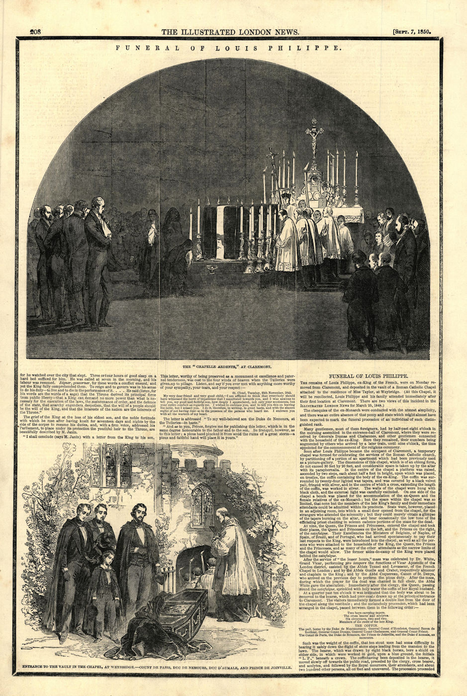Associate Product Louis Philippe funeral: Chapelle Ardente, Claremont. Chapel vault Weybridge 1850