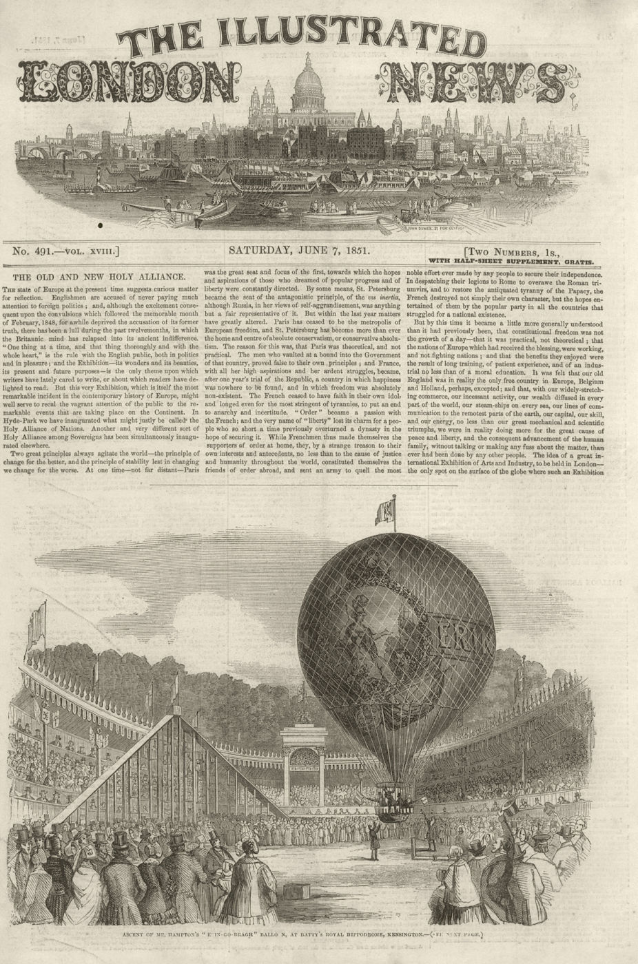 Associate Product Hampton's Egin-Go-Bragh Balloon ascent, Batty's Royal Hippodrome Kensington 1851