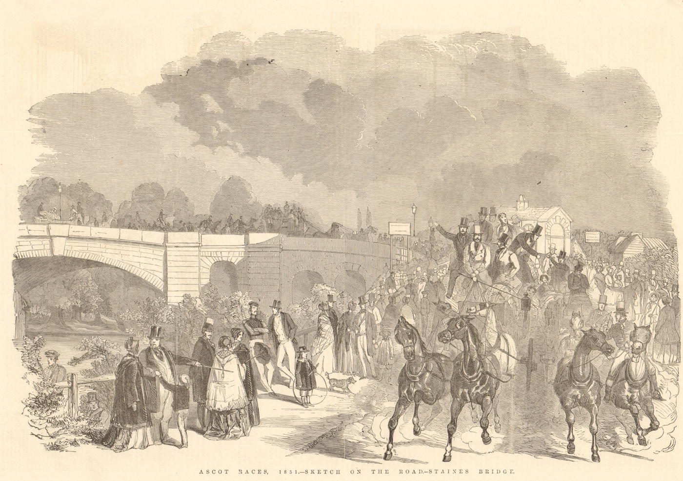 Associate Product Ascot Races - sketch on the road - Staines Bridge. Berkshire. Society 1851