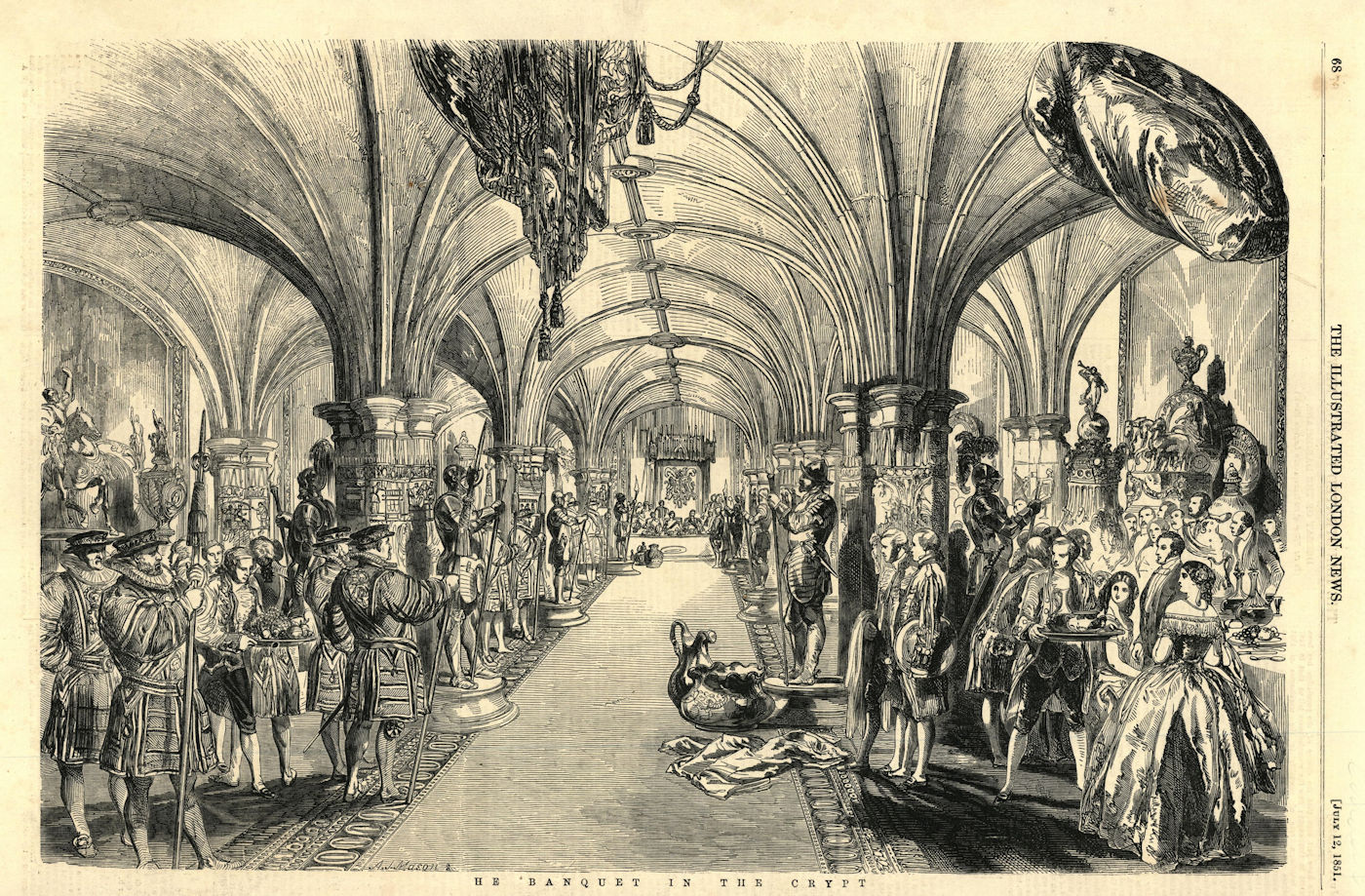The banquet in the crypt. Society. Churches 1851 old antique print picture