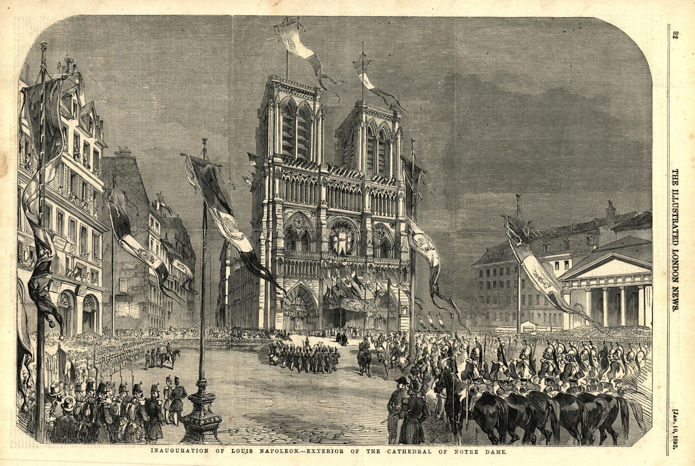 Inauguration of Louis Napoleon - Cathedral of Notre Dame. Paris 1852 old print