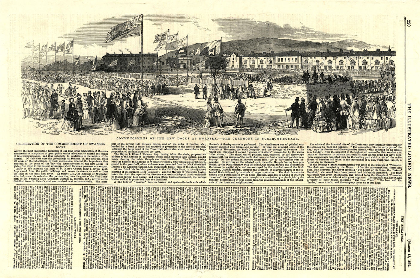 Associate Product Commencement of the new docks at Swansea. The ceremony in Burrows-Square 1852