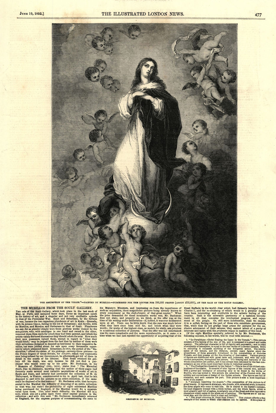 The Assumption of the virgin. Bible. Fine Arts 1852 old antique print picture