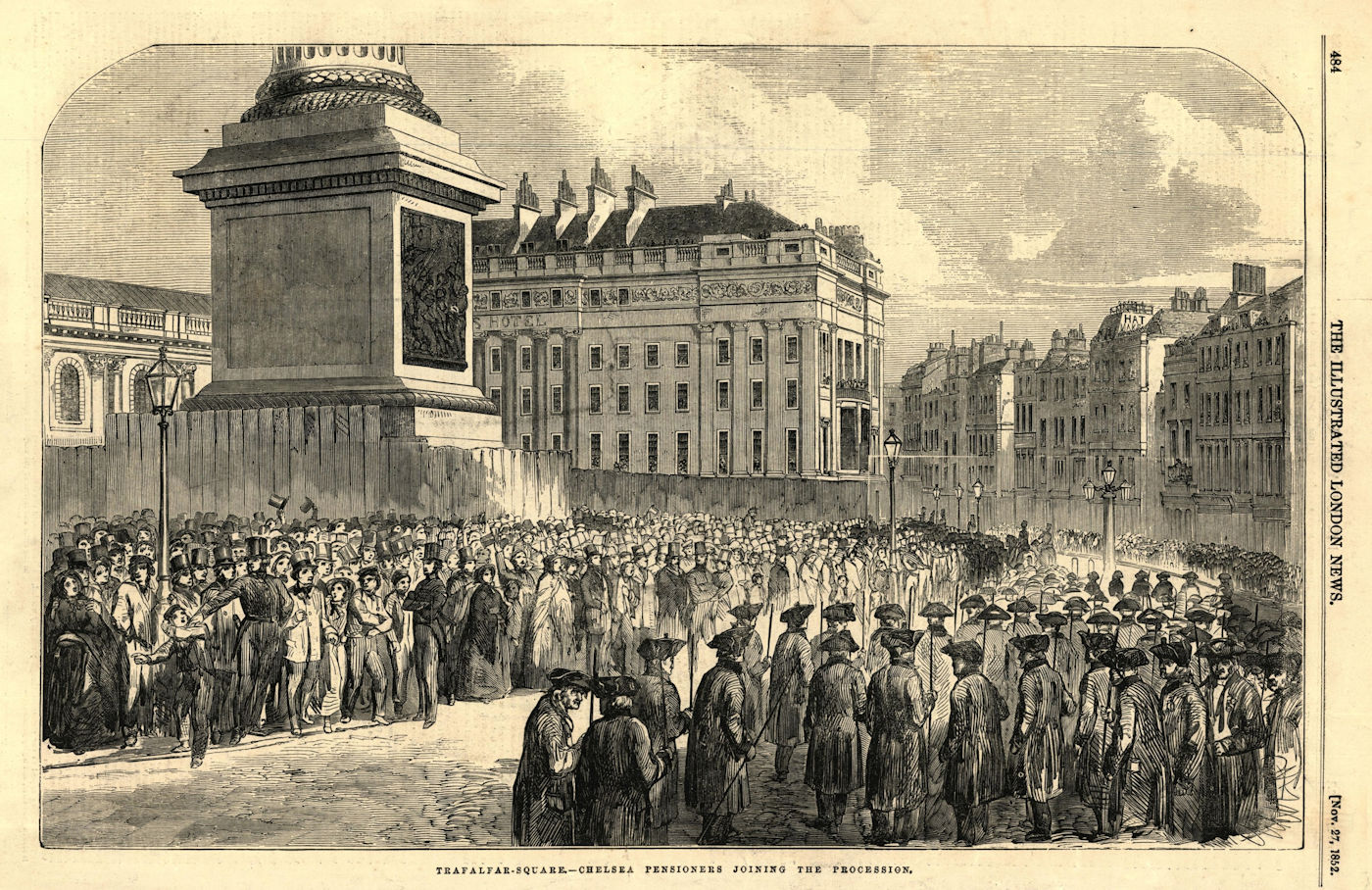 Associate Product Trafagar Square - Chelsea pensioners joining the procession. London 1852