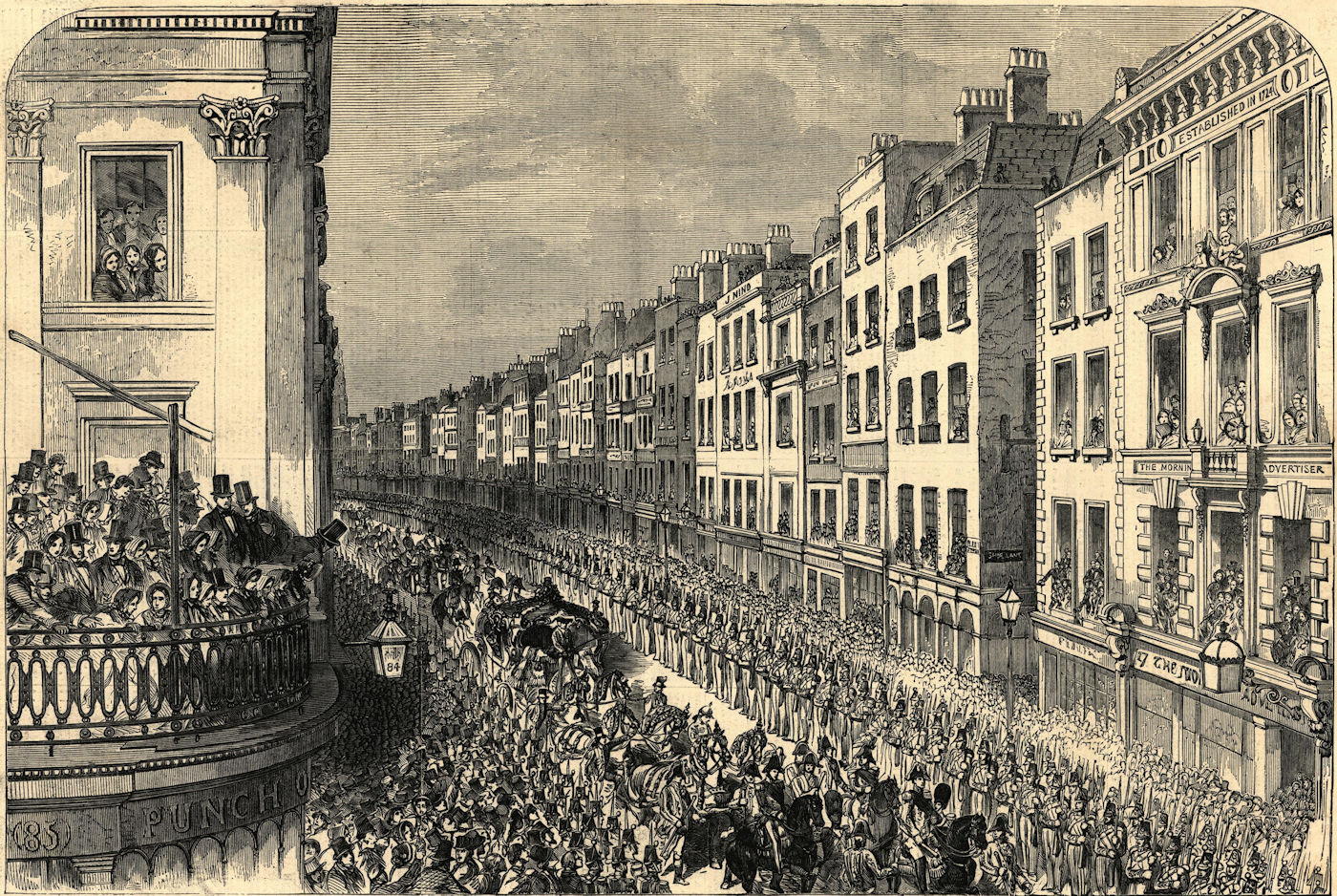 Associate Product Fleet Street - the civic authorities in the procession. London 1852 ILN print