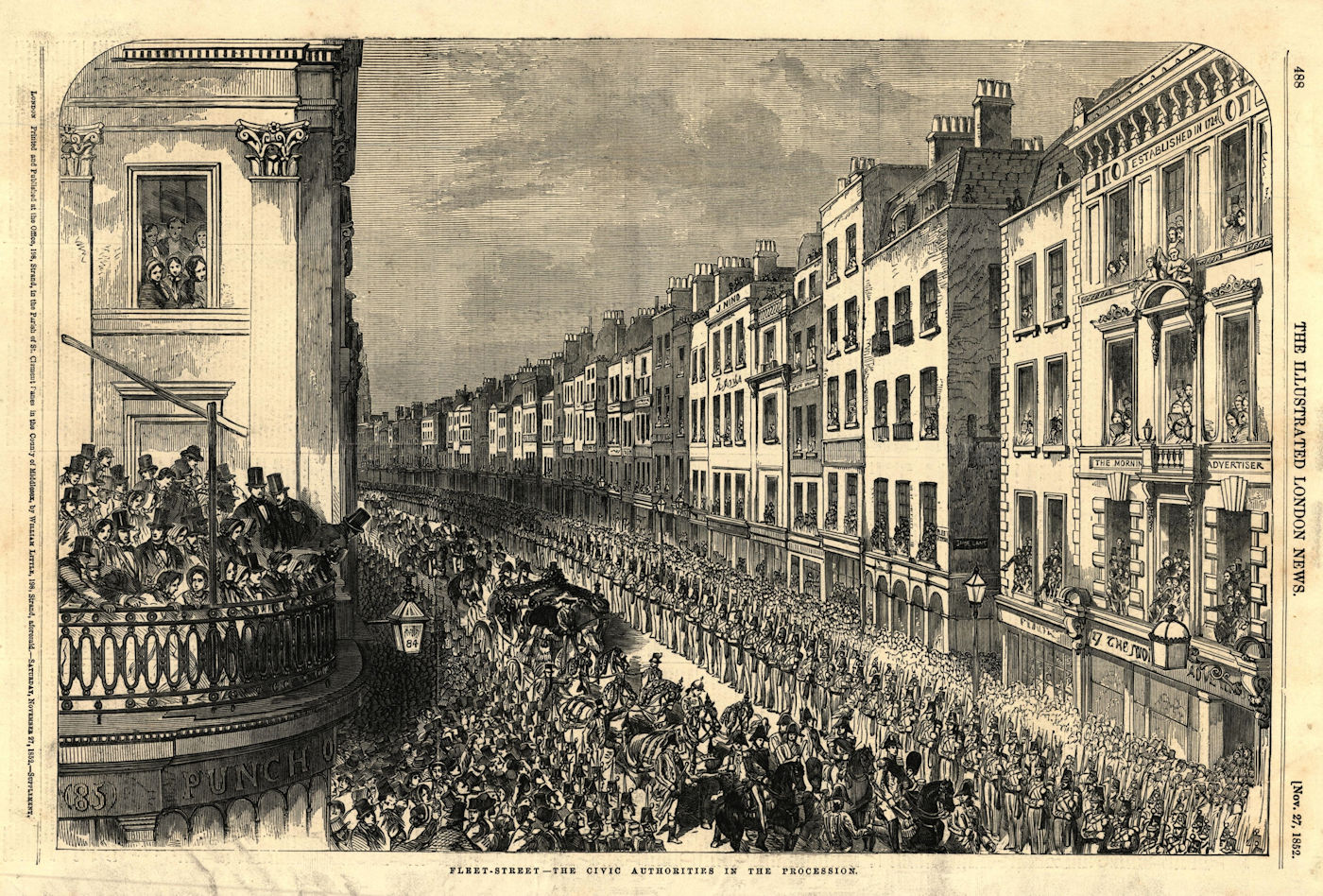Associate Product Fleet Street - the civic authorities in the procession. London 1852 old print