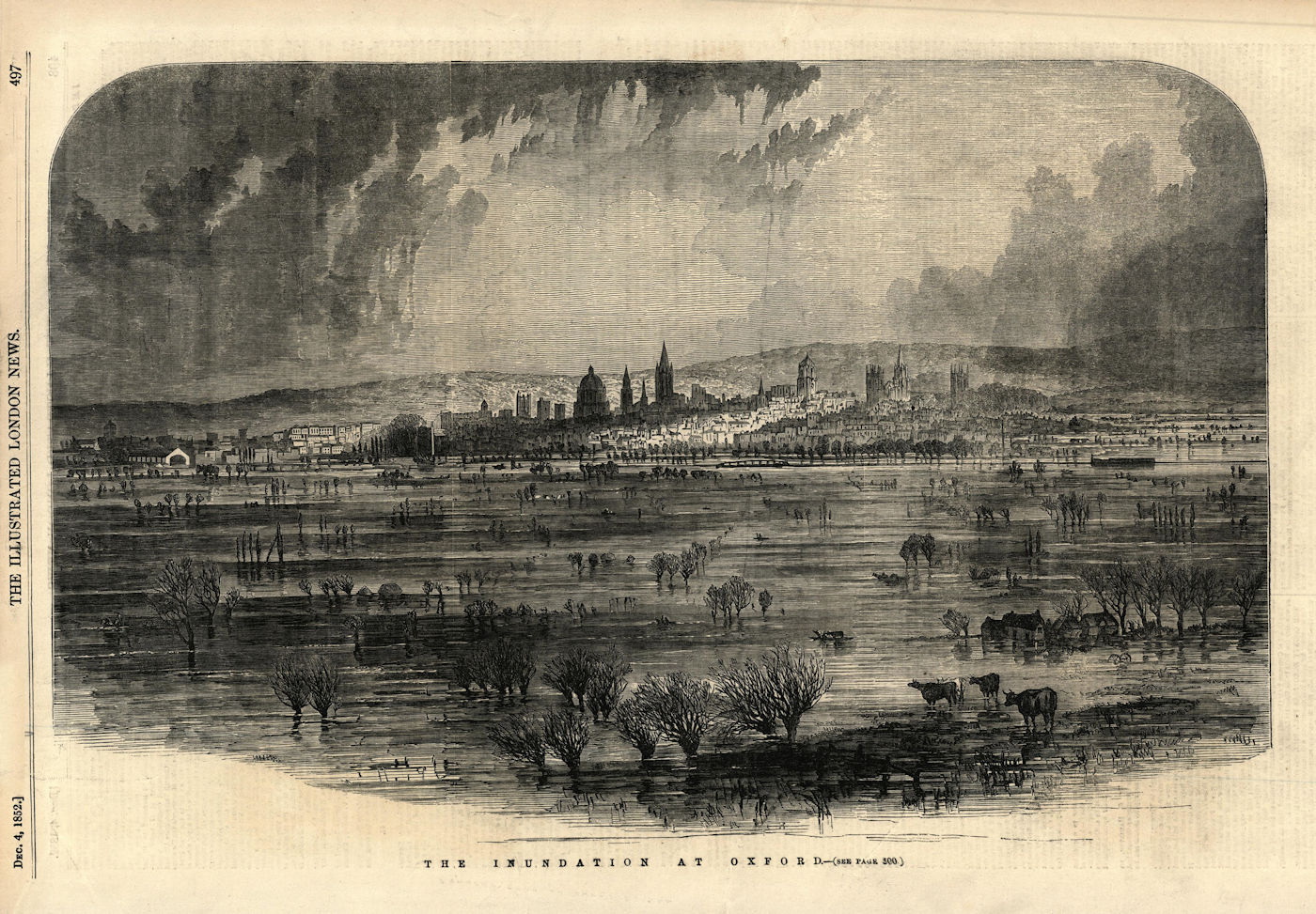 The inundation at Oxford. Oxfordshire. Disasters 1852 antique ILN full page