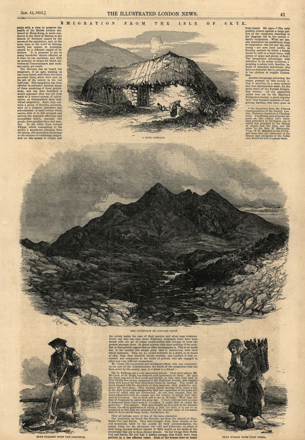 Isle of Skye: Cottage. Cuillin Hills. Caschrom. Peat creel. Scotland 1853