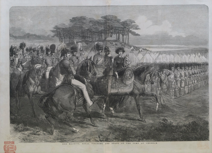 Queen Victoria & royal visitors at the camp at Chobham. Surrey. Militaria 1853
