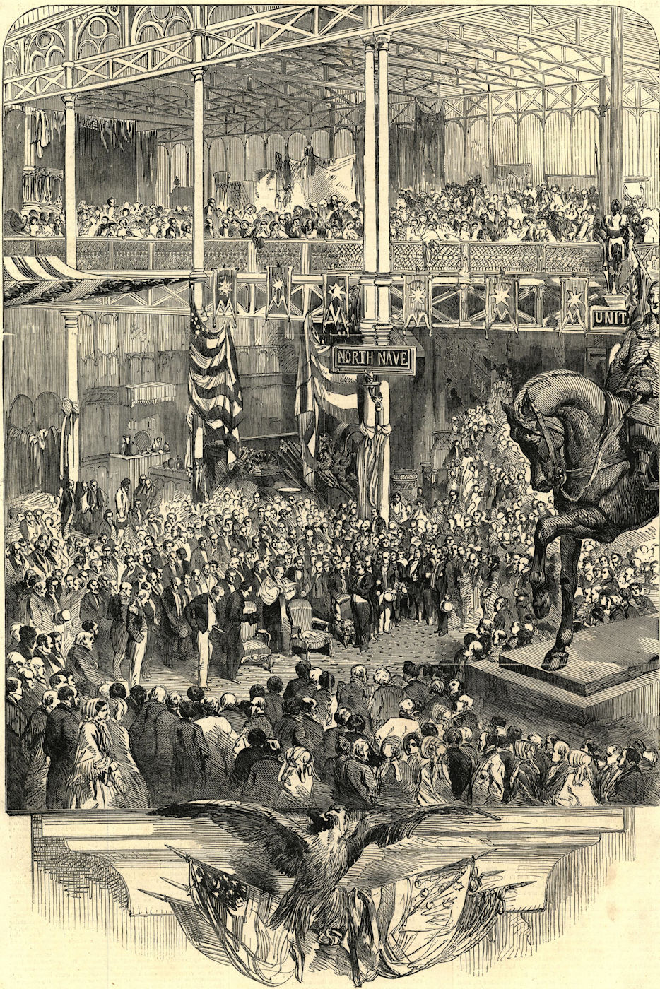 Inauguration of the New York Crystal Palace - platform in the north nave 1853