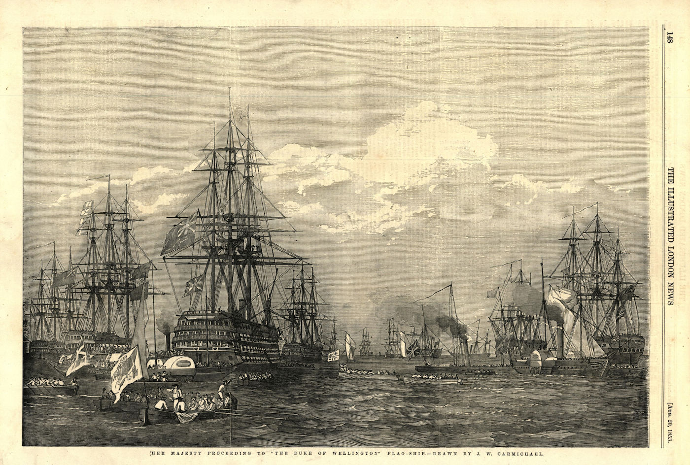 Her Majesty proceeding to "The Duke of Wellington" flagship. Royal Navy 1853