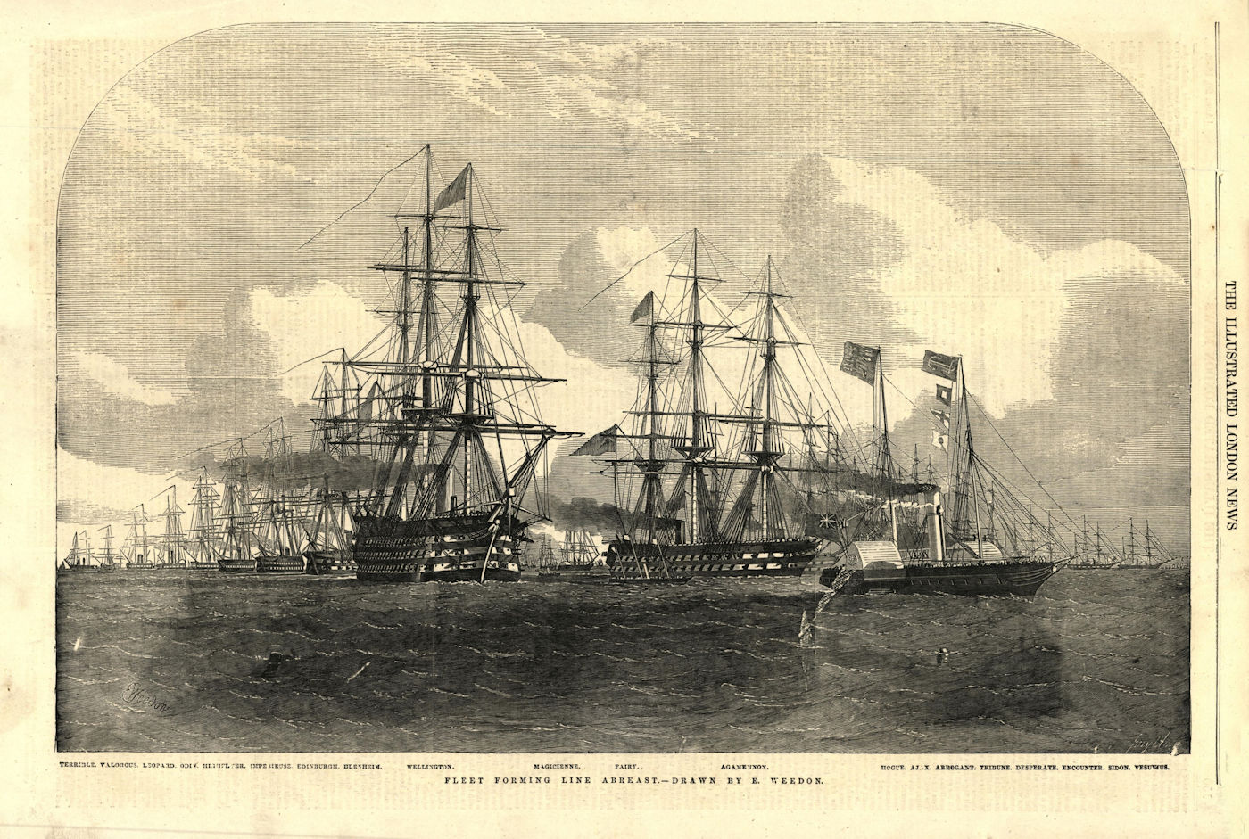Fleet forming line abreast. Terrible Valorous Leopard Odin &c. Royal Navy 1853