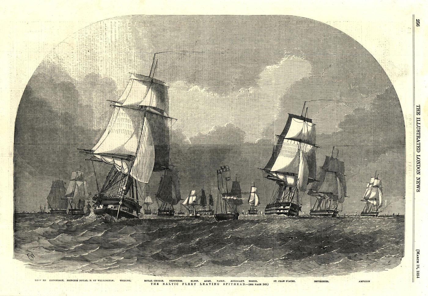 The Baltic Fleet leaving Spithead: Tribune Elfin Ajax Fairy Hogue Amphion 1854