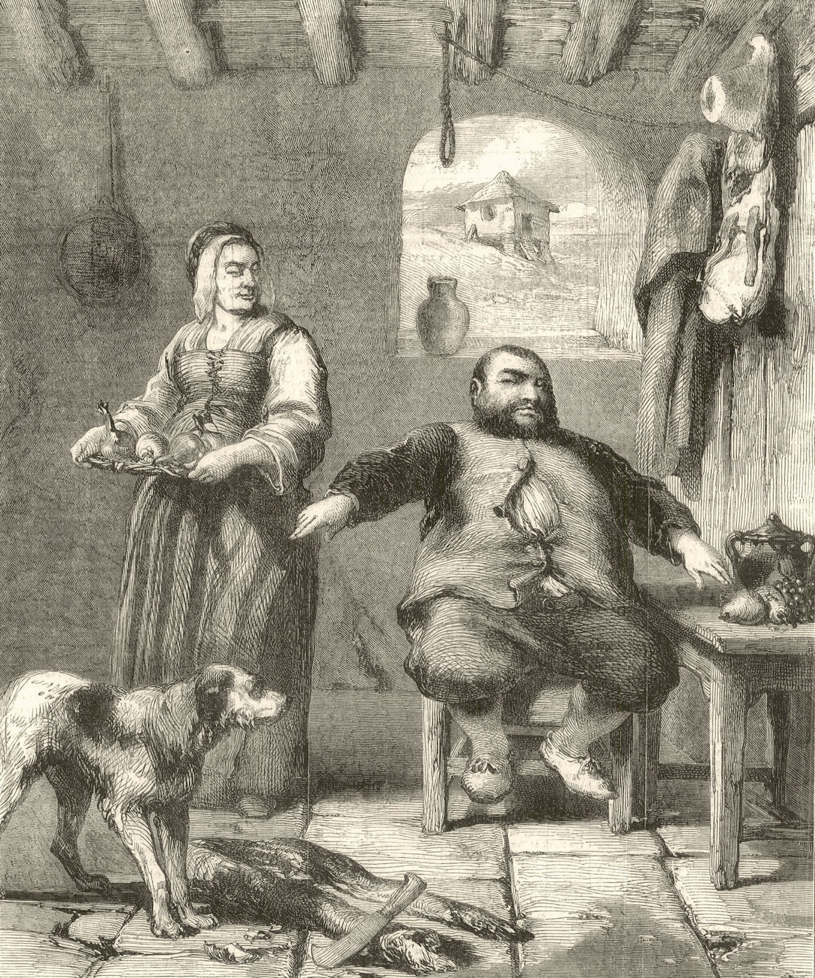 Associate Product " Sancho Panza & his wife. " - British Institution. Don Quixote 1854 ILN print