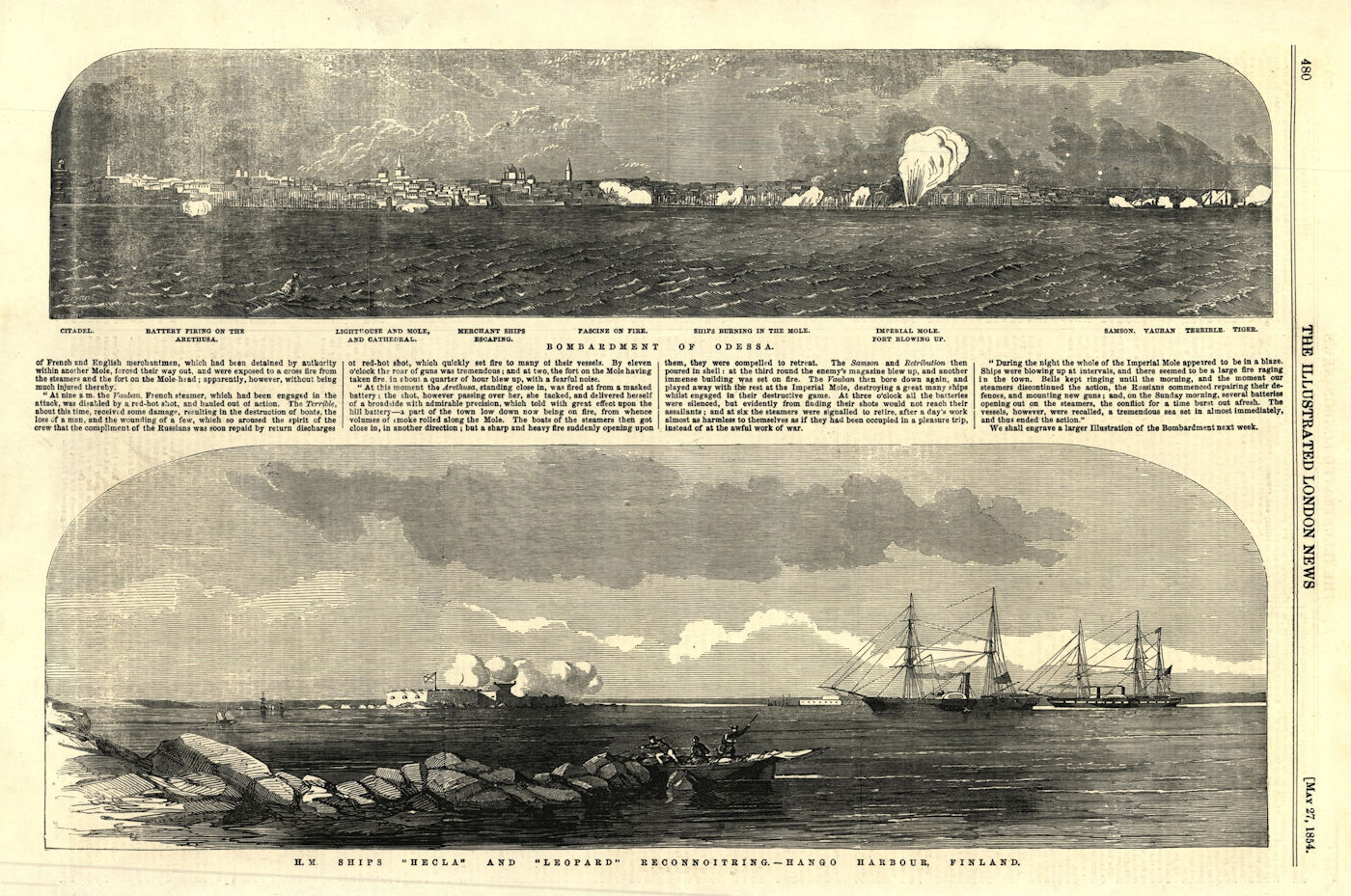 Associate Product Odessa Bombardment. HMS Hecla & Leopard reconnoitring Hango harbour Finland 1854