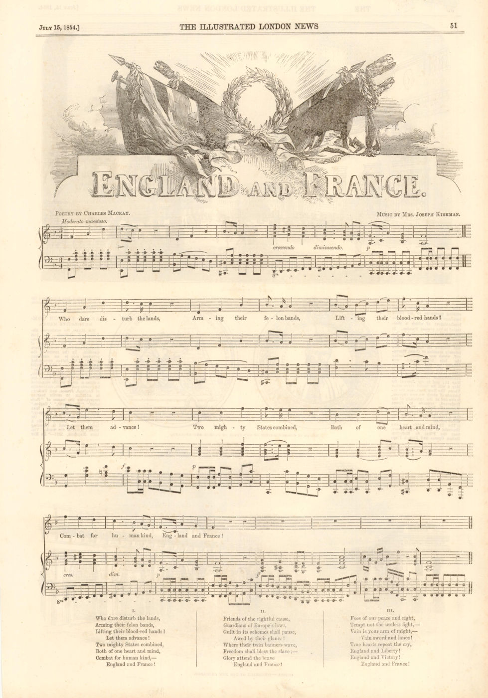 England & France. Poetry by Charles Mackay. Music by Mrs Joseph Kirkman 1854