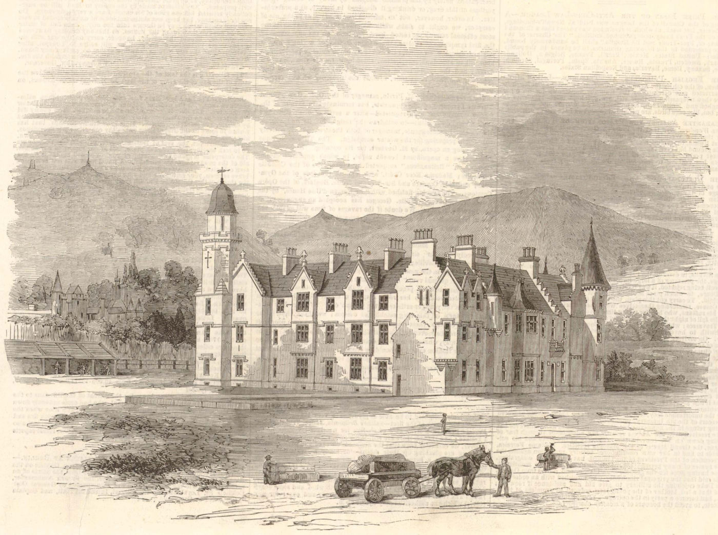 Queen Victoria's New Castle of Balmoral. Scotland 1854 antique ILN full page