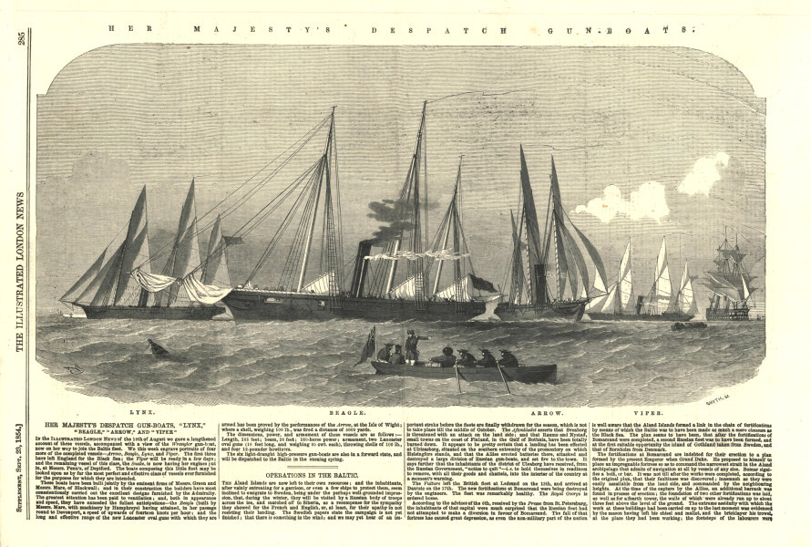 Her Majesty's despatch gunboats: Lynx, Beagle, Arrow, Viper. Royal Navy 1854