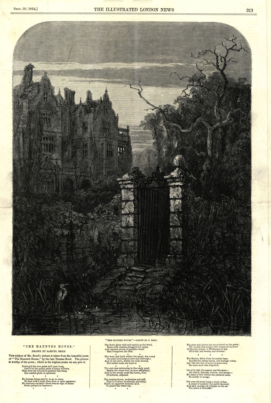 "The haunted house". Buildings. Fine arts 1854 antique ILN full page print