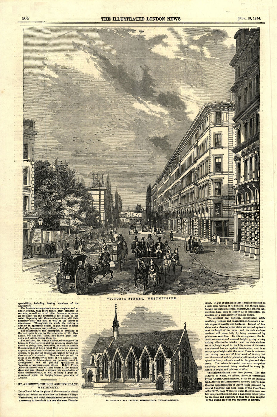 Victoria Street, Westminster. London 1854 old antique vintage print picture
