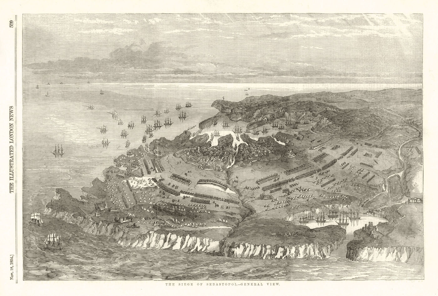 The Siege of Sevastopol - General View. Crimean War 1854 antique ILN full page