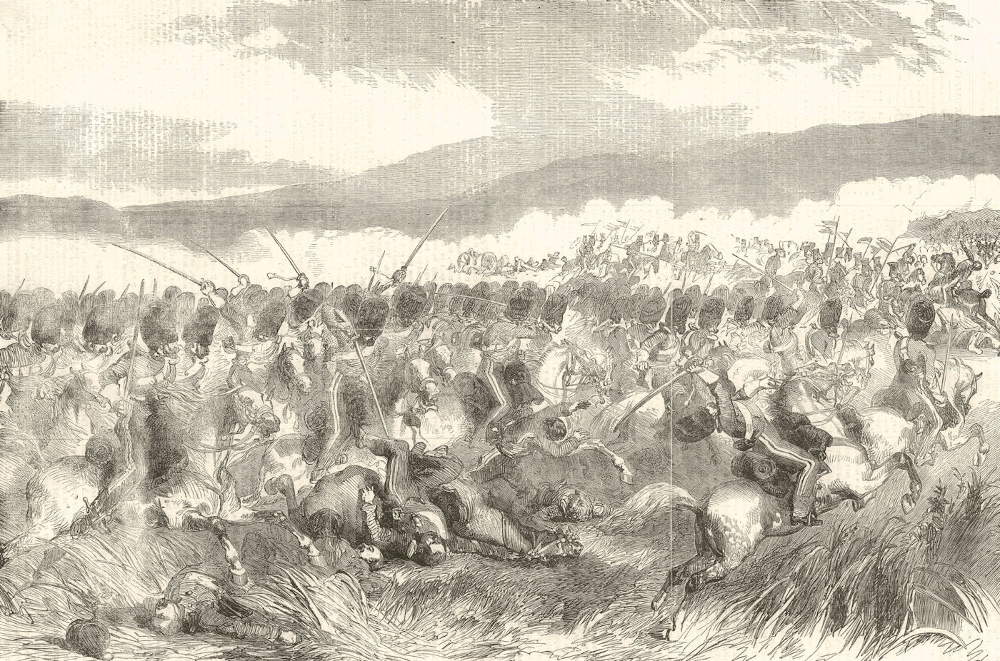 Associate Product Action at Balaklava. Charge of the Scots Greys, October 25. Crimean War 1854
