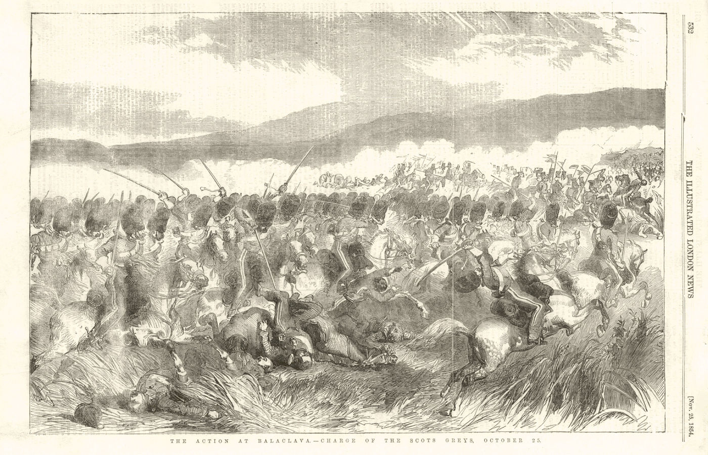 Action at Balaklava. Charge of the Scots Greys, October 25. Crimean War 1854