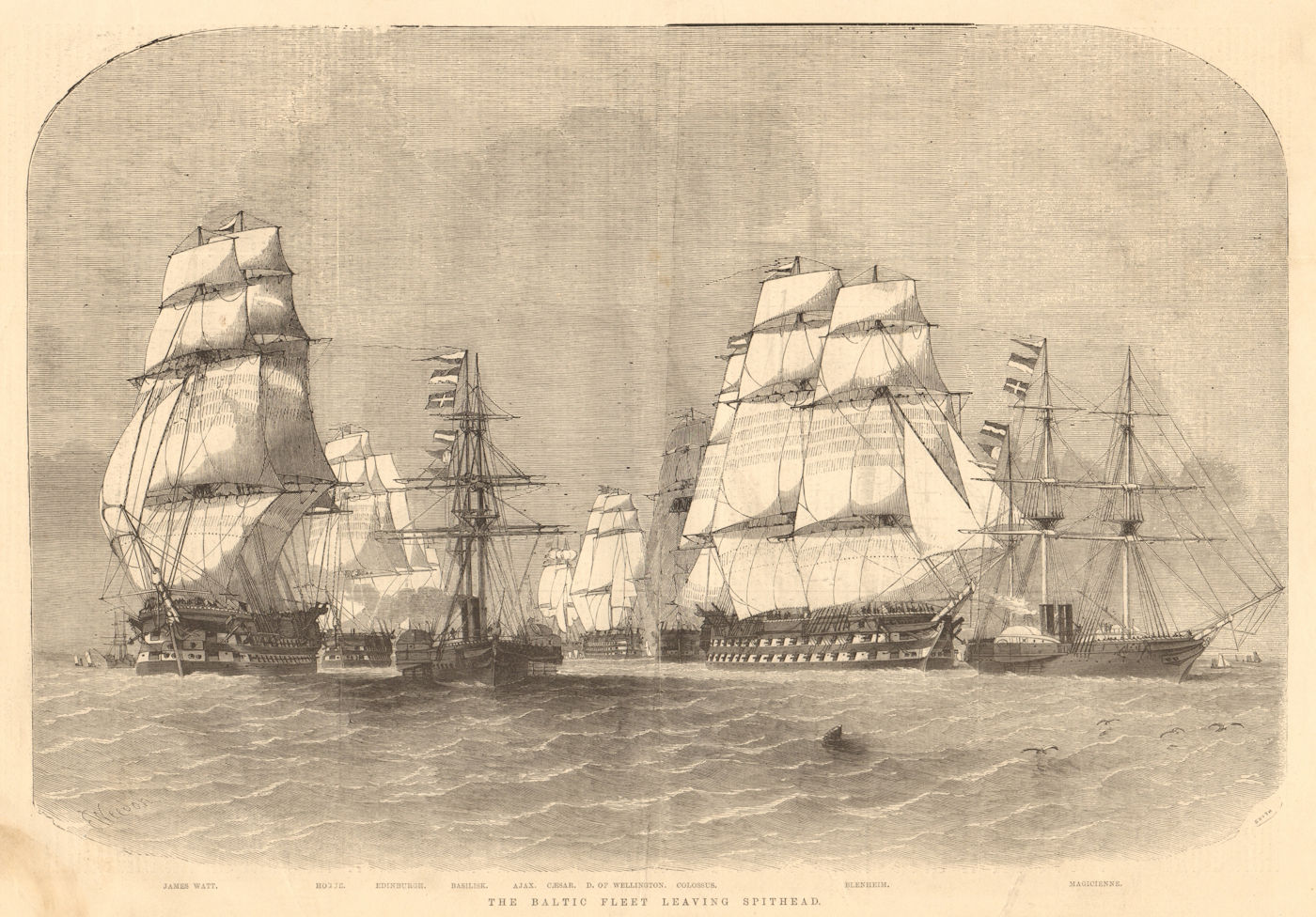 The Baltic Fleet leaving Spithead. Hampshire. Ships 1855 old antique print