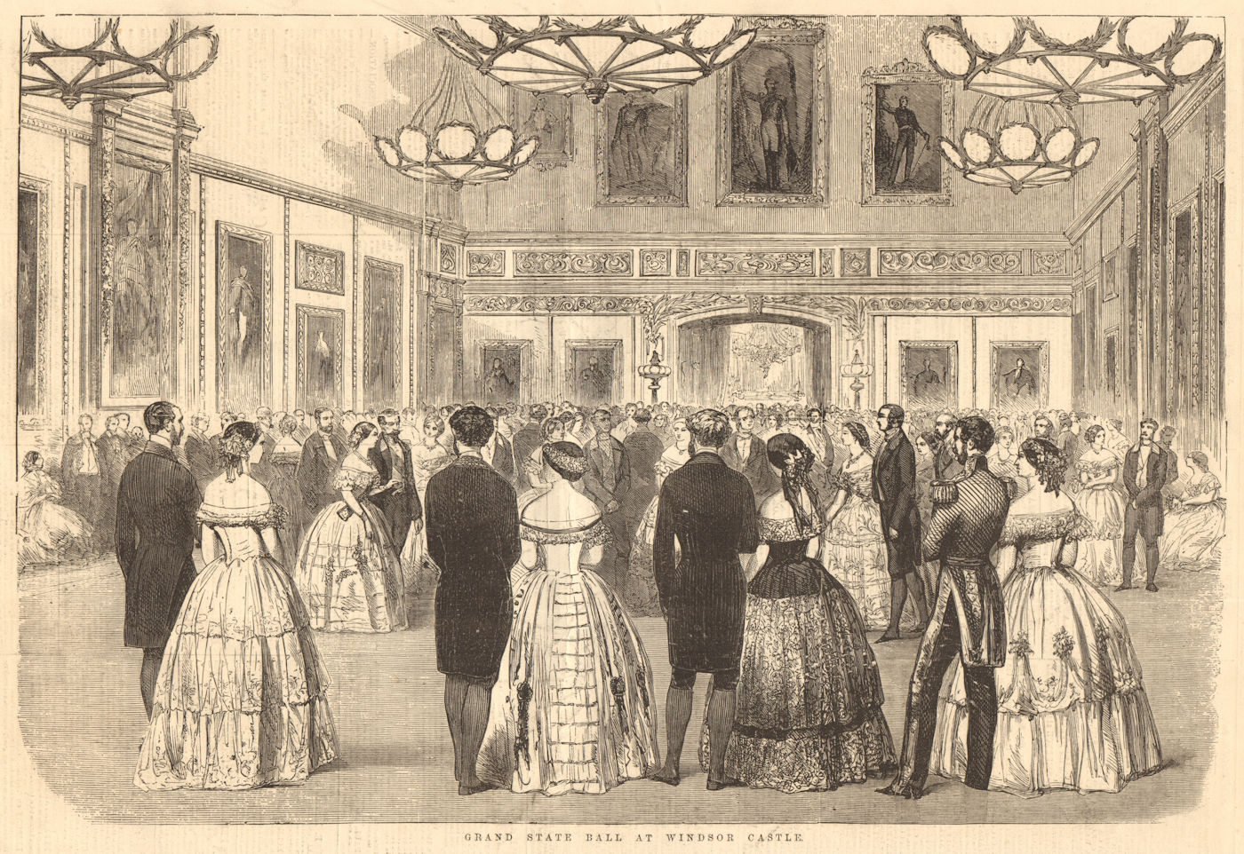 Grand state ball at Windsor Castle. Berkshire. Society 1855 old antique print