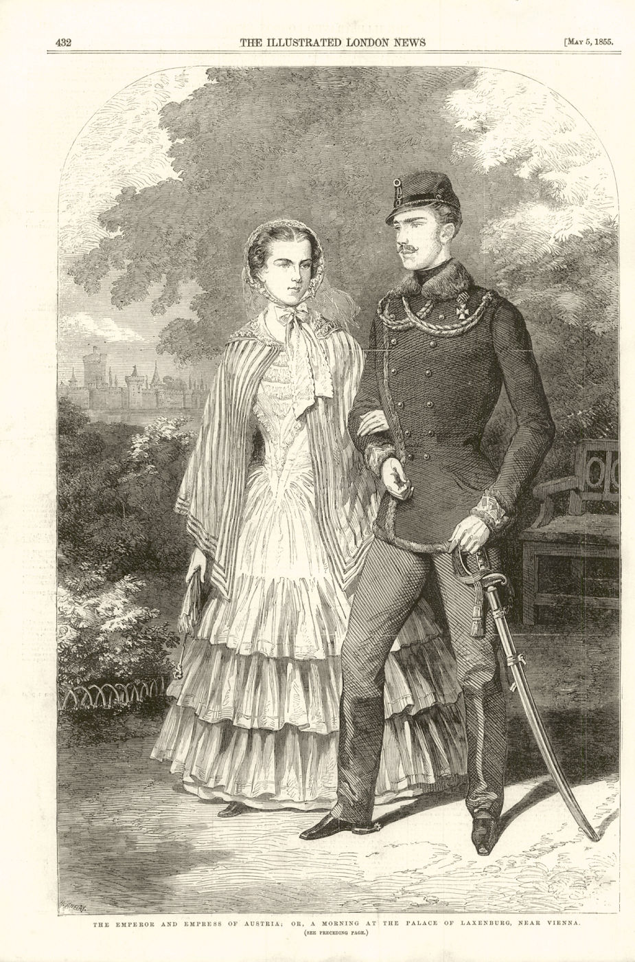 The Emperor & Empress of Austria. Palace of Laxenburg, Near Vienna 1855 print