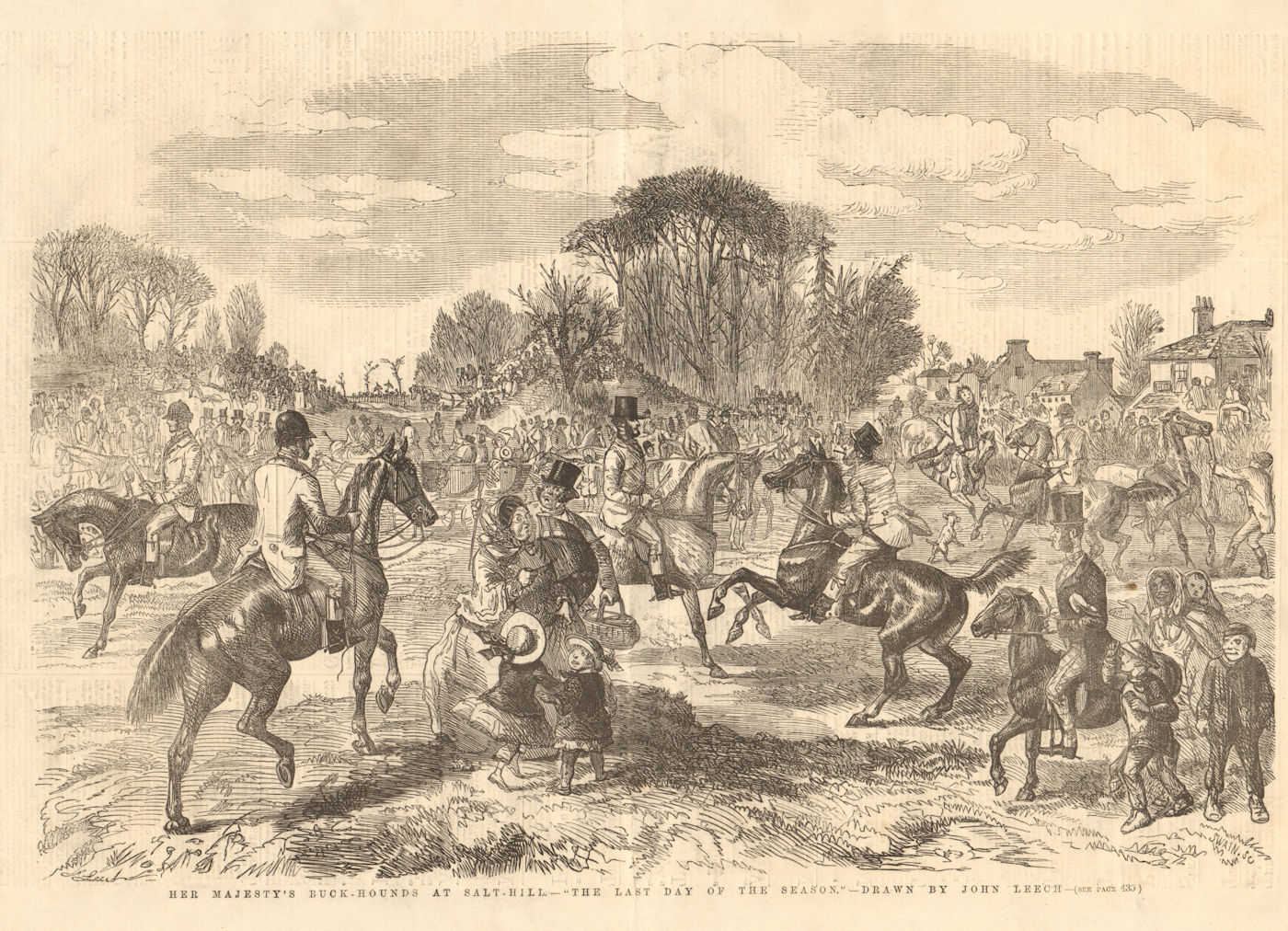 Associate Product Queen Victoria's buck-hounds at Salt Hill, Berkshire 1855 ILN full page print