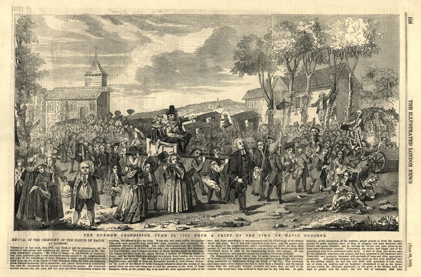 The Dunmow Procession, June 20, 1751. Essex. Society 1855 old antique print