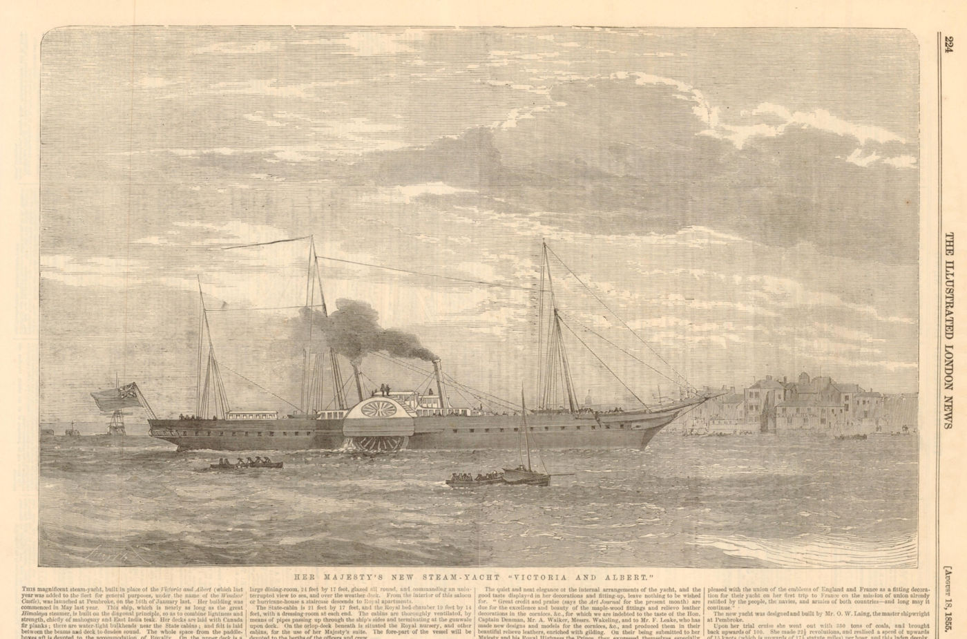 Her Majesty's new Steam Yacht " Victoria & Albert. " 1855 old antique print