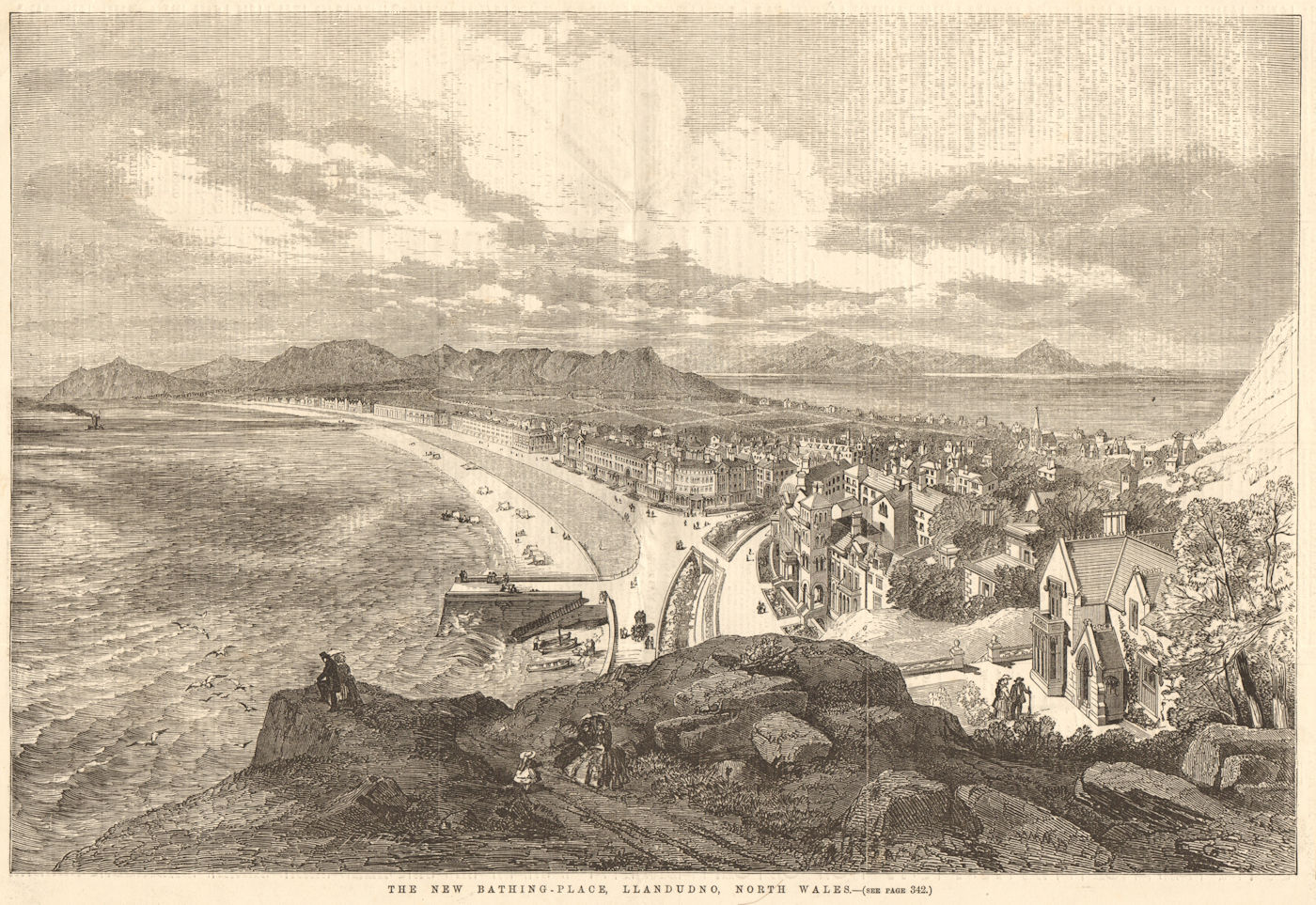 Associate Product The new bathing-place, Llandudno, North Wales 1855 antique ILN full page print