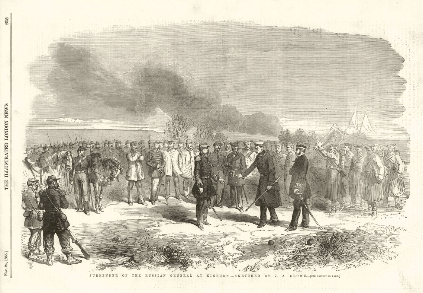 Surrender of the Russian General at Kinburnska. Crimean War 1855 old print