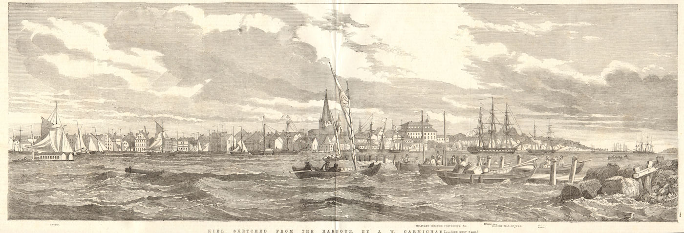 Associate Product Kiel sketched from the harbour, by J. W. Carmicael. Schleswig-Holstein 1855