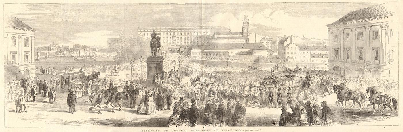 Reception of General Canrobert at Stockholm. Sweden 1855 old antique print