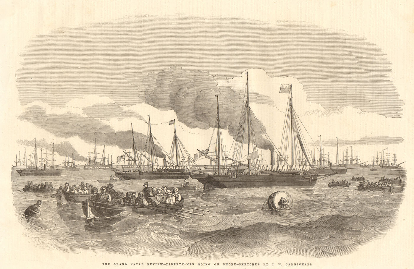 Associate Product The Grand Naval Review, Portsmouth. Liberty - men going on shore 1856 print