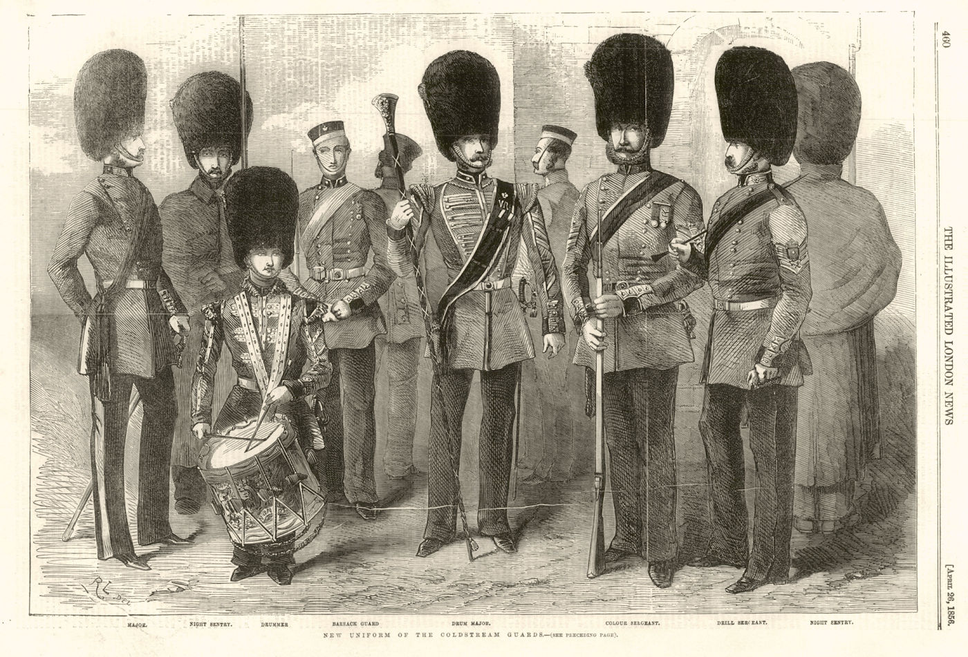 Coldstream Guards uniforms Major Guard Colour Sergeant Drill. British Army 1856