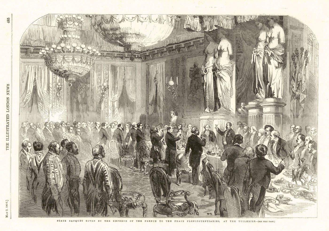 Banquet French Emperor Peace Plenipotentiaries Tuileries. Paris 1856 ILN print