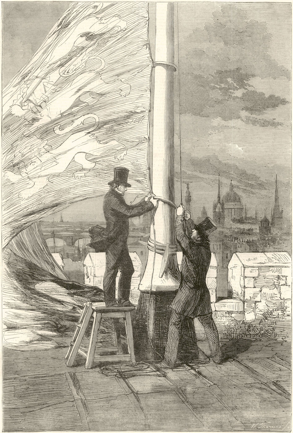 Associate Product Crimean War. Peace Rejoicings. Hoisting the Royal Standard, Tower of London 1856