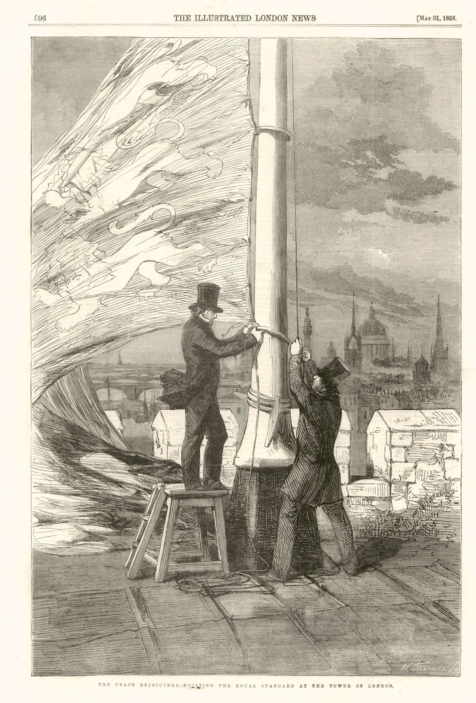 Associate Product Crimean War. Peace Rejoicings. Hoisting the Royal Standard, Tower of London 1856